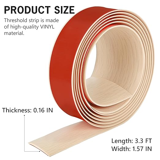 3.3Ft Floor Transition Strip Self Adhesive Vinyl Cover Floor Strip Flat Divider Transition Strip Wood Grain Design for Laminate Floor Gaps and Doorway Transitions (3.3Ft x 1.57 Inch, Beige)