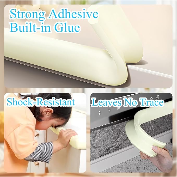 ZOMPAGO Baby Proofing Edge & Corner Protectors, 2 Roll White Foam L-Shape Self-Adhesive Bumper Strip, Soft Shock-Absorbent Wall & Furniture Safety Bumpers for Nursery, Kitchen, Fireplace, Table, Desk