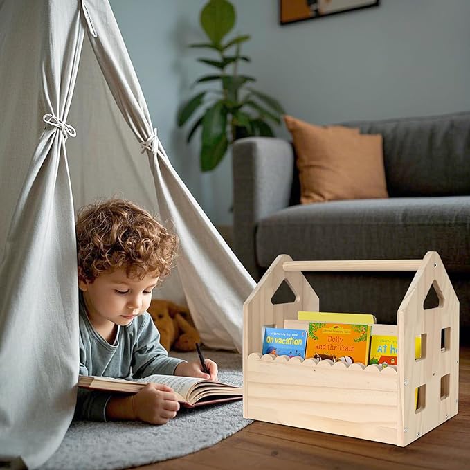ElasignShopo Double-Sided Montessori Scalloped Bookshelf for 1-5 Years, Nursery Cute Storage for Books, House Shape Wooden Nursery Small Bookshelf, Room Furniture, Baby Bookcase 12 * 11.6 * 7.9"