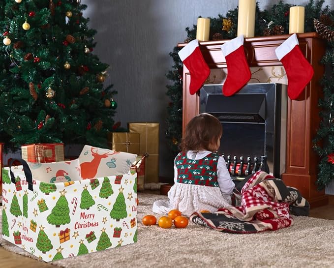 TIBAOLOVER Rectangular Christmas Basket Tree Christmas Gift Baskets for Families Cute Baby Storage Bin Kids Storage Bin Toy Organizer Box Christmas Room Decor for Christmas Parties(Merry Christmas)