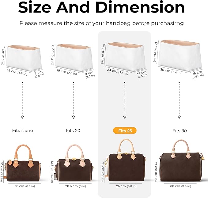 Handbag Organizer Insert for LV Speedy 25, Custom Fit Inside Premium Vanile Lightweight WaterResistant Purse Insert with Cup Holder Accessories