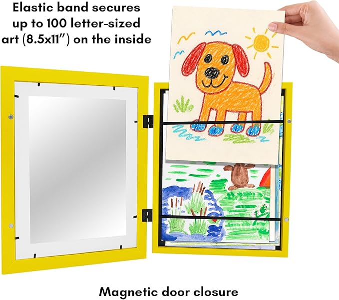 Americanflat Kids Artwork Frame Changeable (Sunshine Yellow) - Magnetic Door Holds 100 Art Pieces - 8.5x11 Letter Size Display with Mat or 10x12.5 Without Mat - My Mini Masterpiece
