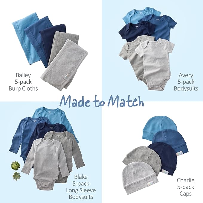 Butterblu Bailey 5-Pack Burp Cloths 100% Organic Cotton Knit for Newborn & Baby Boys & Girls, Blue, One Size
