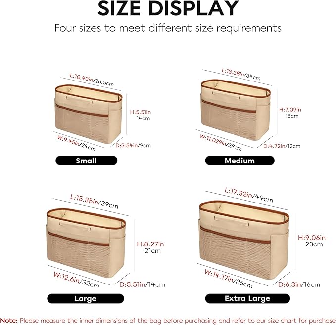 GIVLEFLY Tote Organizer Insert with Multiple Pockets Zipper Purse Dividers with Handle Lightweight Purse Liner with Cup Holder Fit for Saint Louis Large, Neverful and More(Extra Large,Beige)