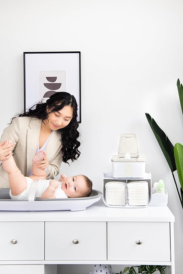 Ubbi Baby Wipes Warmer and Dispenser with Nightlight, Top-Heating System, Moisture Lock Lid, Fits Standard Wipe Packs, Soft Glow Light for Diaper Changes, Oat