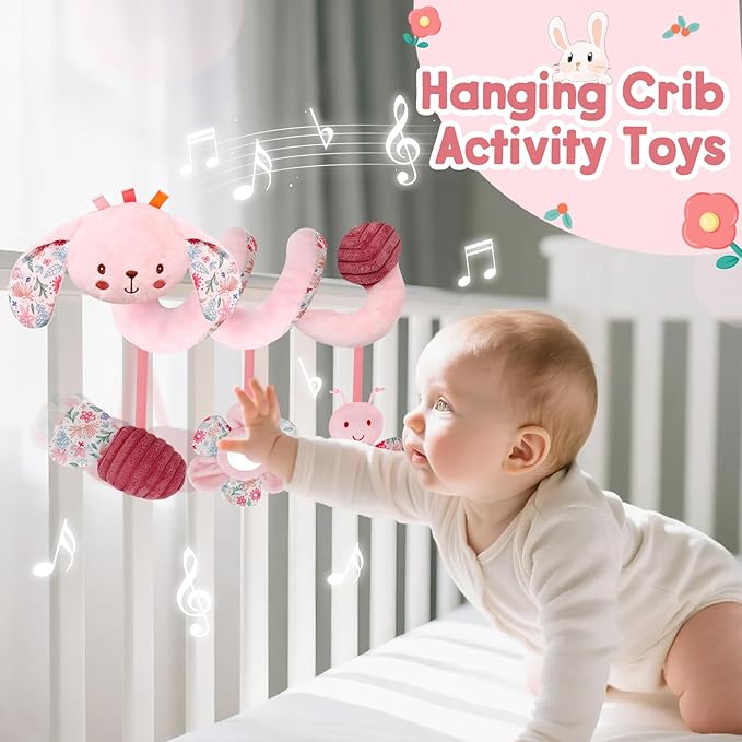 TSYAN Car Seat Toys for Babies 0-6 Months Boy,Baby Spiral Hanging Plush Activity Toys Thank You Gifts for Newborn 0 3 6 9 12 Months Baby Boys Girls