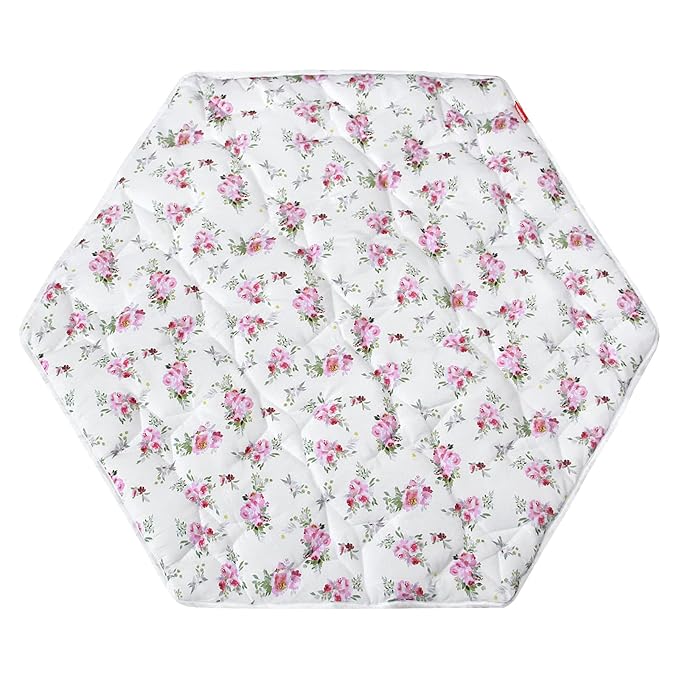 Hexagon Playpen Mat, Floral Print Baby Playmat fits Regalo Portable Play Yard 48 Inch, Six Pannel Playpen Kids Tent Mat Hexagon Rug Mat