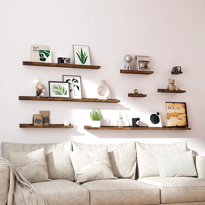Floating Shelves for Wall Decor, Long Wall Mounted Storage Shelf for Bedroom, Living Room, Bathroom, Kitchen, Nursery, Rustic Display Picture Ledge Shelf with Lip Set of 2-24 Inches, Brown