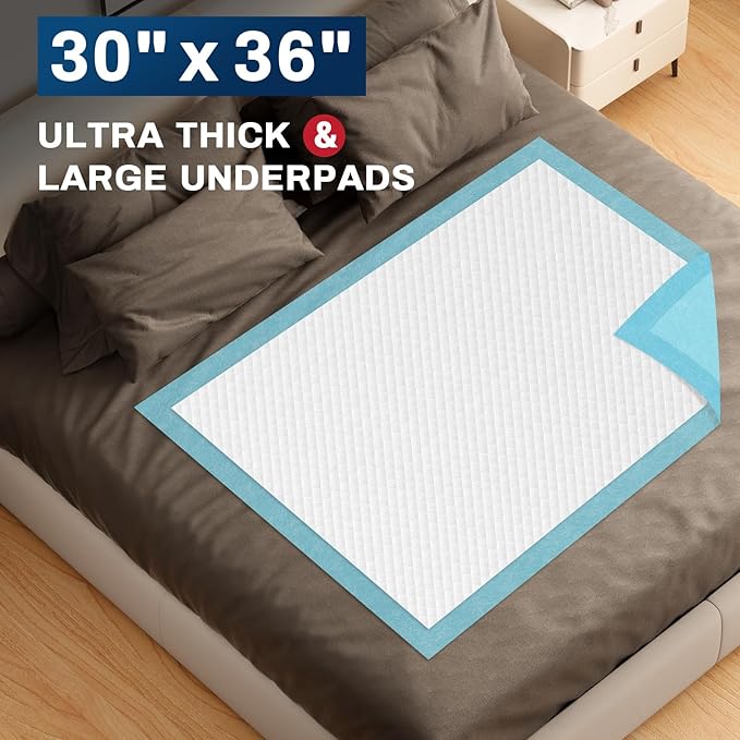 Tear-Resistant Disposable Bed Pads 30" x 36" 100 Count Absorbent Underpads, Chux Thicker Extra Large Incontinence Bed Pads, Pee Pads for Adults, Kids, Elderly, Pets