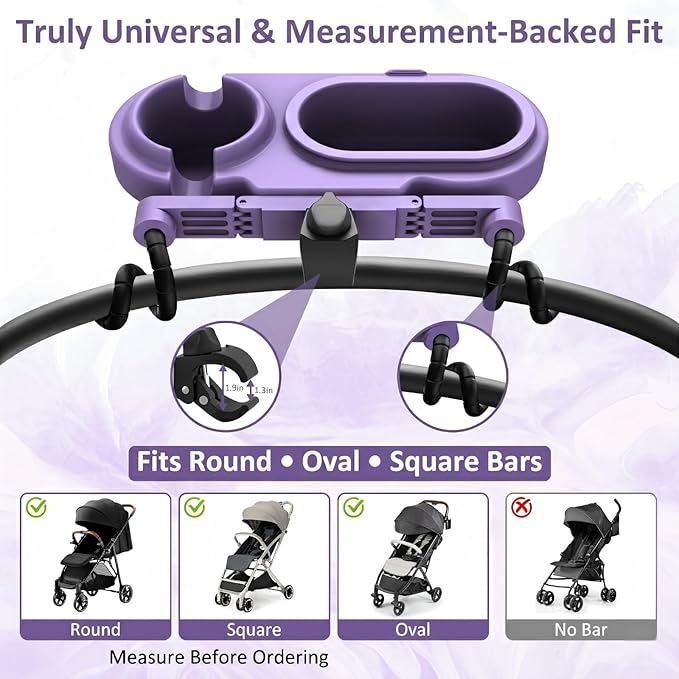 BANGIE 3-in-1 Modular Stroller Snack Tray - Universal Dual-Lock Attachment fits Shopping Carts, Joggers and Bugaboo - Includes 3 Separated Silicone Bowls & Cup Holder - Ideal Gift for Parents