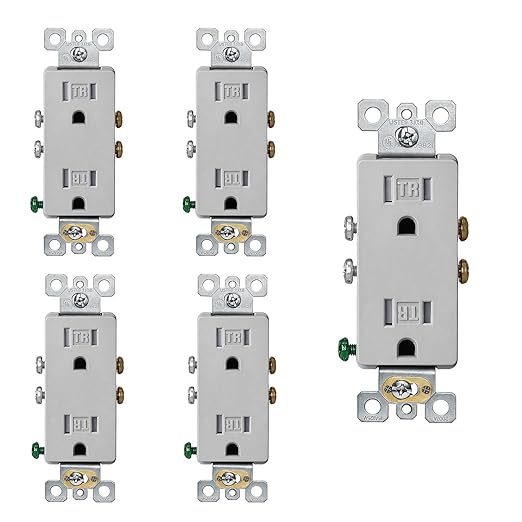 ELEGRP Matte Gray Decorator Electrical Wall Receptacle Outlet, TR Tamper Resistant Outlet, 15A 125V, 2 Pole 3 Wire, NEMA 5-15R, Self-Grounding, UL Listed, 5 Pack