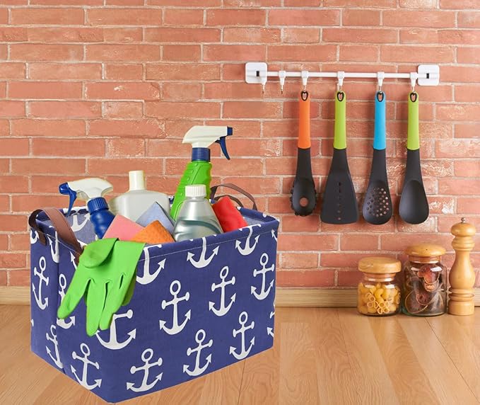 Sanjiaofen Rectangular Kids Storage Bins,Boys Baskets,Collapsible Anchor Organizer Bin with Handles for Nautical Nursery Decor,Clothes Storage,Book Basket,Gift Basket.( Anchor)