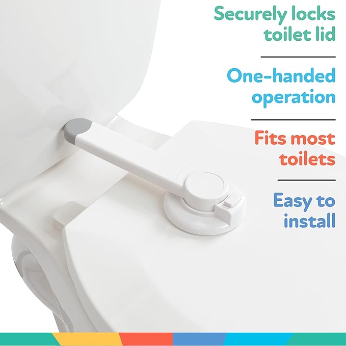 Nuby Child Safety Toilet Locks - 2 Pack - Toilet Lid Lock for Baby Proofing - Easy One-Hand Operation - Simple Installation - Fits Most Seats