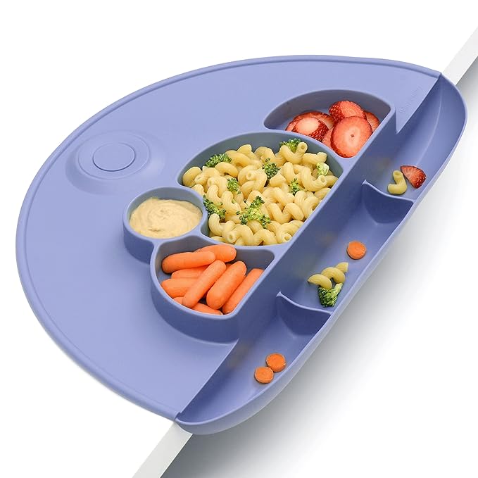 PrimaStella Silicone Placemat for Toddlers - Divided Toddler Plate, Suction Placemat and Food Catcher All-in-one (Purple)