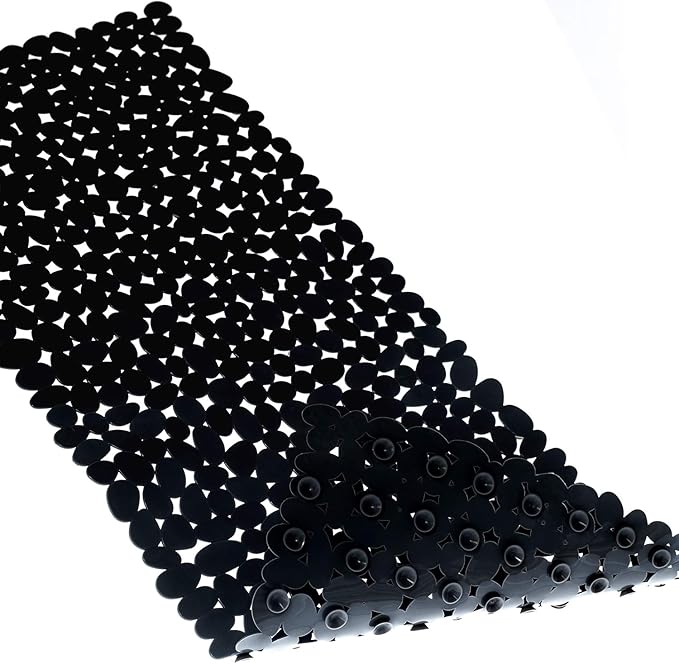 Bath Tub and Shower Mats, Non-Slip Pebble 35 x 16 Inches Machine Washable Bathtub Mat with Drain Holes, Suction Cups for Bathroom (Black)