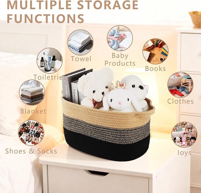 AOFANGSHIYE Cotton Rope Braid Storage Basket for Baby Carrier Toy Storage Bag Gift Basket for Kids Laundry Basket Baby Blanket Storage Measures 15x10x10 inches. (Brown Brown)
