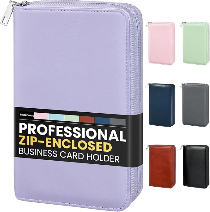 Sooez Zip-Enclosed Business Card Holder Organizer, Professional Credit Card Case Book for Women Men, 240 Capacity, Premium Vegan Leather Gift Card Organizer Storage, Business Card Wallet, Purple