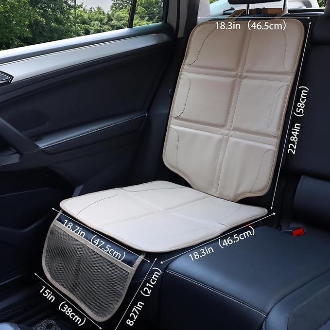 Car Seat Protector, Extra Thick Car Seat Covers Non-Slip Waterproof Mat Pad Leaving No Imprints Marks for Child Baby Pet Truck SUV Automobile (Beige-A)