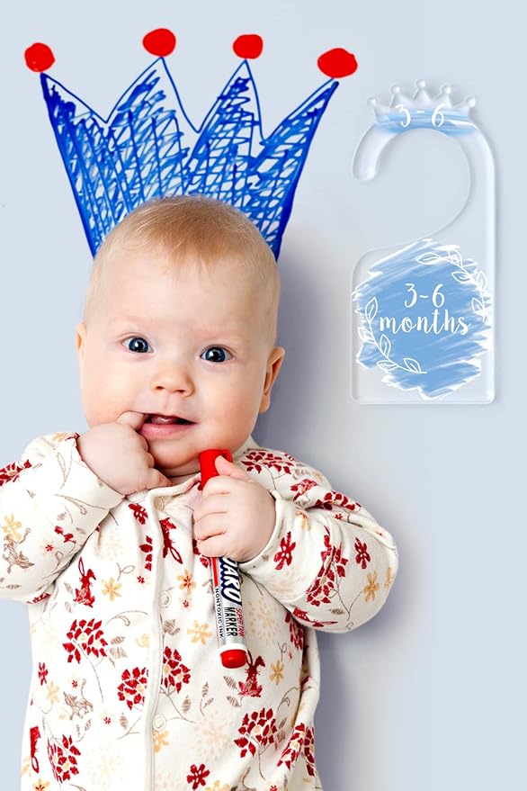 OneDream Baby Closet dividers Hanger separators - Set of 7 Baby Clothes dividers for Closet from Newborn to 24 Months, Acrylic Infant Clothes Divider (Blue)