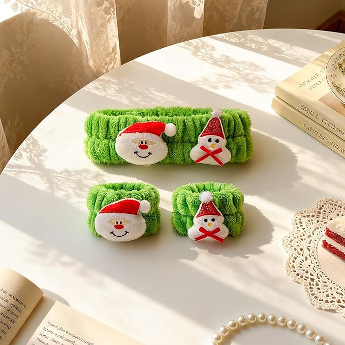 PERFECTSIGHT 2 Pack Cute Animal Headbands for Makeup Wash Shower Adjustable Elastic Hair Band for Girls and Women (Green Christmas)