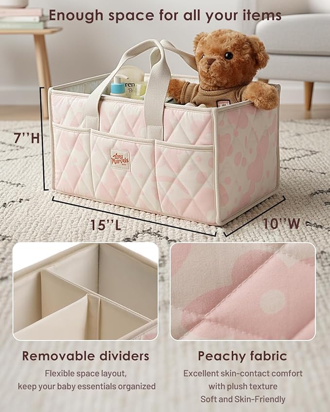 Tiny Marvels Diaper Caddy Organizer for New Parents, Baby Diaper Caddy with Water-Resistant Fabric, Structured Diaper Caddy Basket for Nursery, Car & Travel