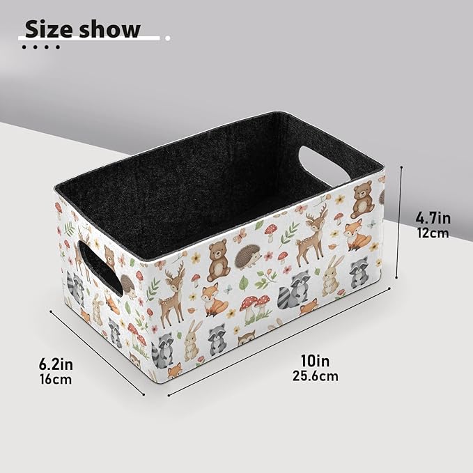 Emelivor Cute Animals Storage Basket Bins Set (2pcs) Felt Foldable Storage Bins with Dual Handles Dog Basket for Pet Books Clothes Closet Cabinet Organise
