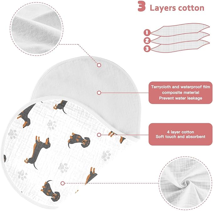 Qinllo 2 Pack Muslin Burp Cloths Dachshund Dogs White Cotton Baby Burp Cloths Ultra Absorbent and Soft Burping Cloth for Newborn Babies Boys Girls 22x11 Inch
