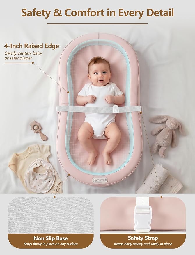 Wipeable Baby Changing Pad, Changing Pad Babies for Dresser Waterproof Standard Size in 30.7” * 15.7” for Diaper Changing on Table (Pink)