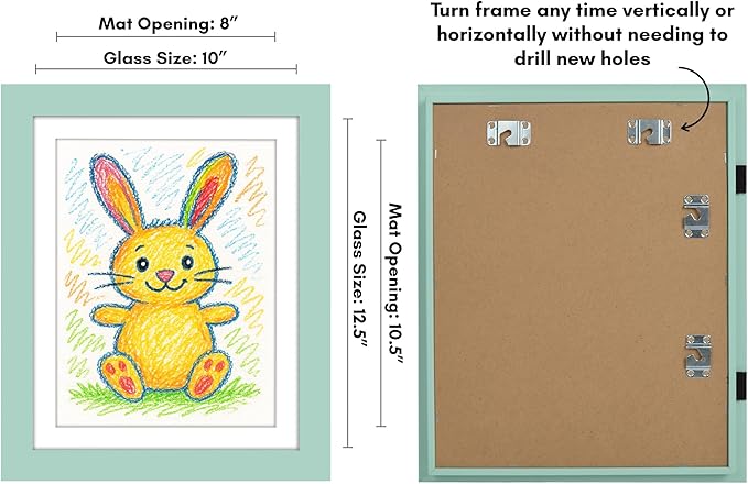 Americanflat Kids Artwork Frame Changeable (Seafoam Green) - Magnetic Door Holds 100 Art Pieces - 8.5x11 Letter Size Display with Mat or 10x12.5 Without Mat - My Mini Masterpiece