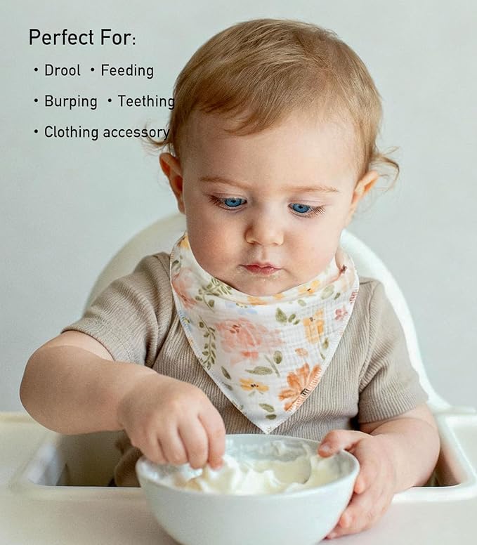 CIVARUA KIDS Muslin Baby Bibs 8 Pack, Baby Bandana Drool Bib for Drooling and Teething, Cotton Soft Absorbent for Girls Boys