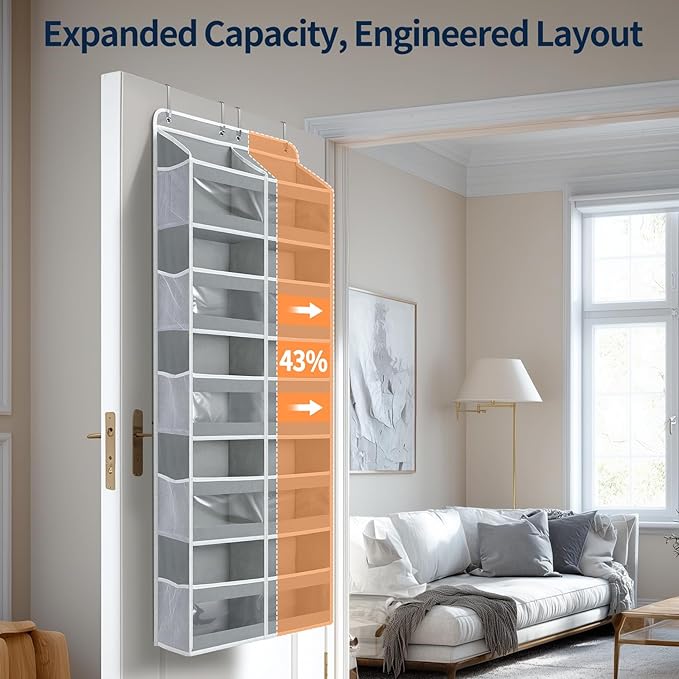 Yecaye 5-Tier Over The Door Organizer Dual-Column, 80lbs Load Over The Door Storage of 10 Compartments, Heavy Duty Door Organizer Hanging for Bedroom Closet Nursery Bathroom Pantry, Gray, 2 Pack