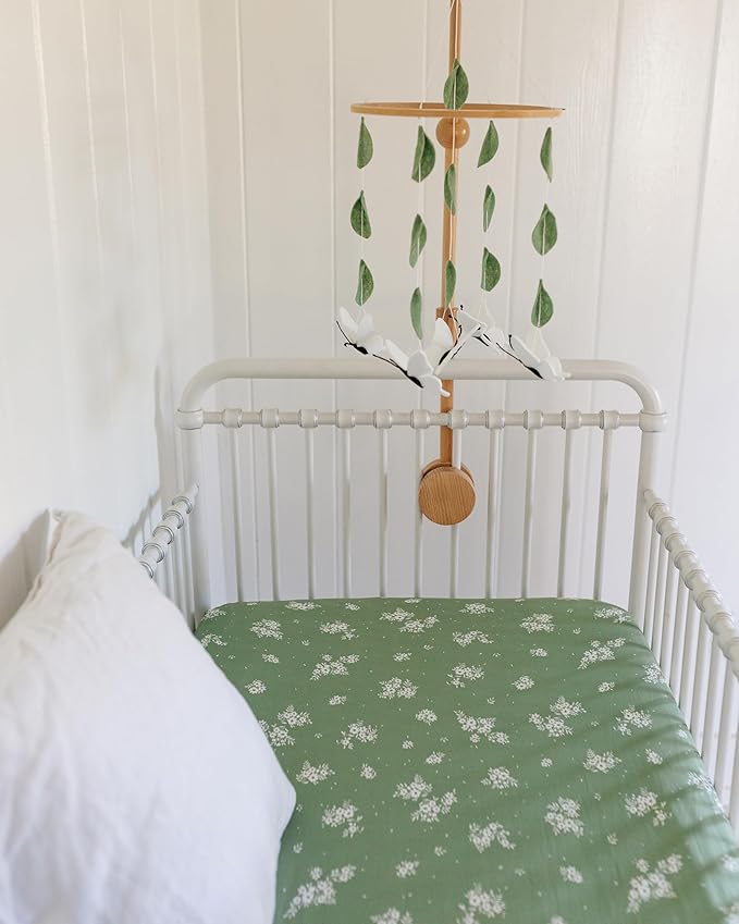 Baby Crib Mobile – Wooden Hanging Nursery Baby Mobile for Crib, Nursery Decor for Boys & Girls, Perfect Shower Gift (White Butterflies) Also Fits Bassinets, Sorrel + Fern