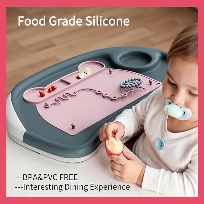 2 Pack Silicone Baby Placemats with Suction Base and 8 Stretchable Straps, Busy Baby Mats That Stick to Table, Baby Placemats for Restaurants, Pink Green