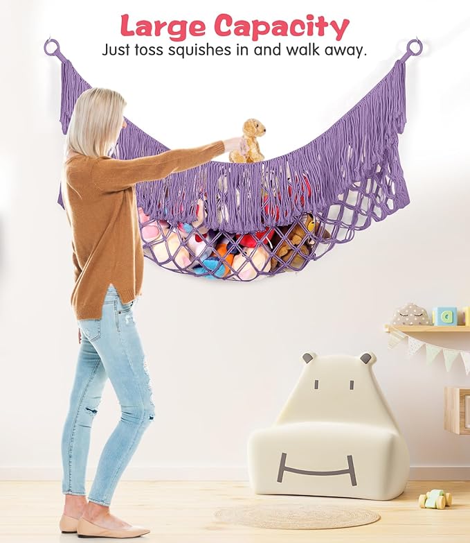 Stuffed Animal Hammock - Extra Large 56'' Long, Stuffed Animal Storage, stuffed animal Holder net, Hammock Large, Storage Hanging Organizer - Lavender