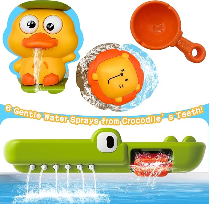 GeeKiPrime Bath Toys for Toddlers 1-3 with Scoop & Suction Cup, Interactive Duck Bathtub Toys for Bathtime Fun, Baby Bath Toy 2-4, Toddler Shower Wall Toy Boys Girls Birthday Gifts 18+ Months