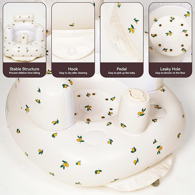 Inflatable Baby Seat Blow up Chair Inflatable Infant Chair for Babies 3-36 Months Learn to Sit up Floor Seat Bliss Built in Air Pump Olive Flower