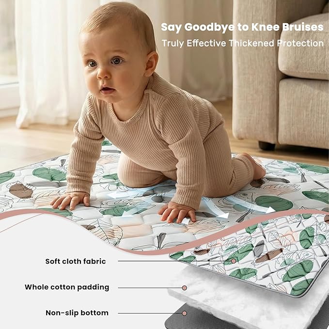 UBRAVOO Baby Play Mats for Floor, Crawling Playpen Mat, Thicken Soft Cushioning Padding Foam Playmate for Baby and Toddlers Infants, Non-Slip & Machine Washable (50" X 50", Leaf)