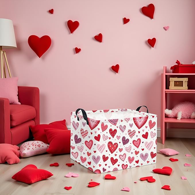 TIBAOLOVER Rectangular Valentines Basket for Women Girls Storage Bin Organizer Box Shelf Room Decor(Smile Heart)
