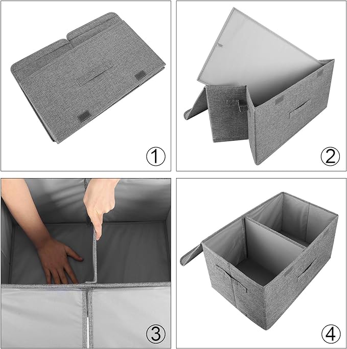 2 Pack Large Storage Boxes with Lids and Handles, Collapsible Linen Storage Bins Organizer Containers Baskets Cube with Removable Divider for Home Bedroom Closet Office (Red, Small)