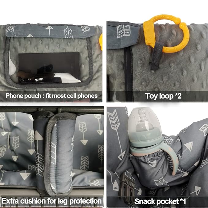 RHYDEER Shopping cart Cover for Babies-high Chair Cover, Dotted Minky Touching, Multi in 1 Design, 360 Full Protection, roll in and go, Universal fit, Grey