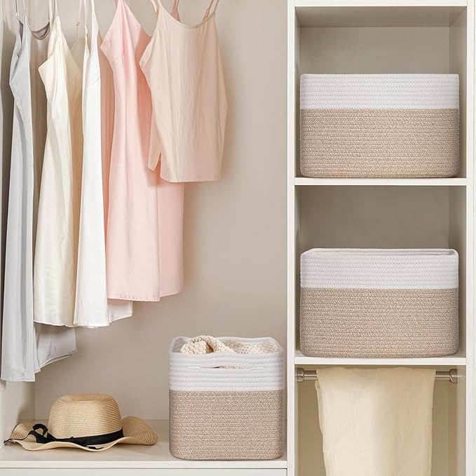 Degeyoyo Woven Storage Baskets, Baskets for Organizing, 3 Pack Woven Basket for Storage, Storage Baskets for Shelf, Towel, Toy, Book, Closet, Baby 15"×10"×9"