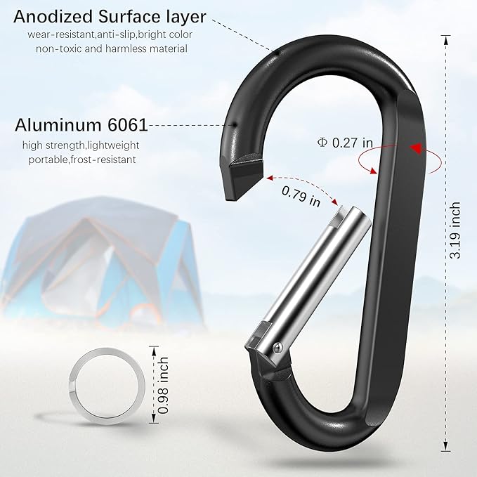 sprookber 3" Carabiner Clip Keychain, D Ring Caribeaner Clip, Key Clip Caribeener, Spring Snap Hook for Bag/Buckle, Set of 10