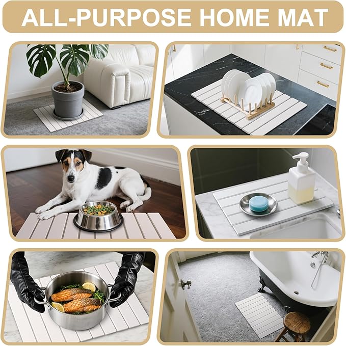 Stone Drying Mat for Kitchen Counter, Foldable Large Stone Dish Drying Mat, Roll up Absorbent Diatomaceous Earth Bath Mat Quick Dry Dishes Bottles Cups for Any Countertop Bathroom 23" x 15.3"
