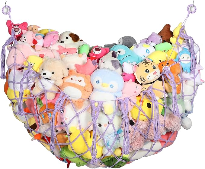 YECAYE Stuffed Animal Net, Room Decor Stuffed Animal Hammock, Upgraded 60 Inch for All Plush Dolls Organizer, Plushies Storage with Fully Handwoven Tassel, Lavender Purple (1 pack) Mesh Bags
