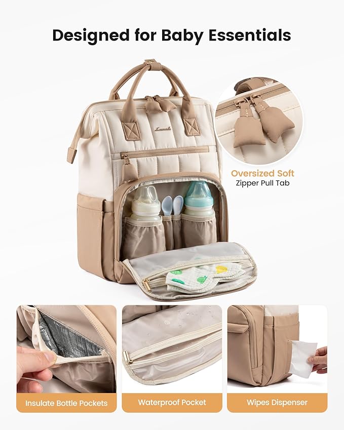 LOVEVOOK Puffer Diaper Backpack, Lightweight Baby Bag with Changing Pad, Diaper Bag for Mom Dad with Stroller Buckles