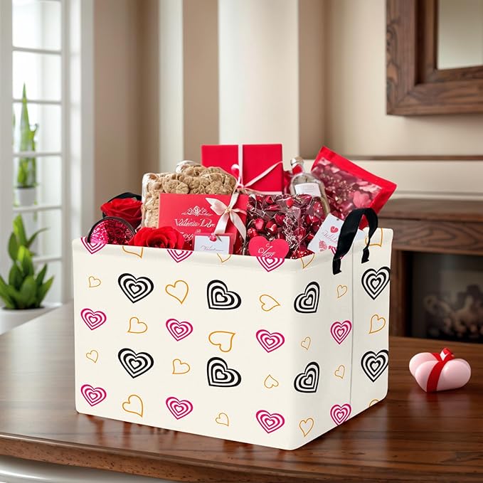 ASKETAM Valentine's Day Basket Gift for Empty Cute Heart Large Storage Bin for Kid and Baby Room Décor (Red and Black)