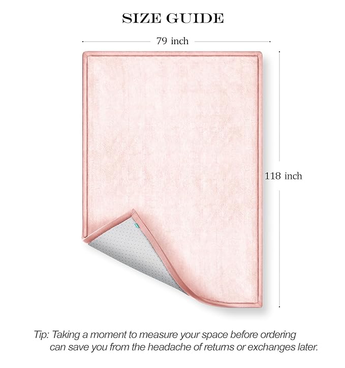 AEOCOO Extra Large 79x118 Baby Play Mat for Floor, 1.3" Thick Memory Foam Nursery Rug, CloudSoft Velvet Anti-slip Cushion, Tummy Time Mat for Toddler Baby Kid Crawling, Living Room, Tatami Style, Pink