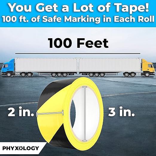 Single Roll Ultra-Adhesive Black & Yellow Hazard Tape for Floor Marking, High Visibility Striped PVC Vinyl, Durable Anti Scuff & Heavy Duty, Ideal for Safety Zones, Watch Your Step Areas in Workplaces