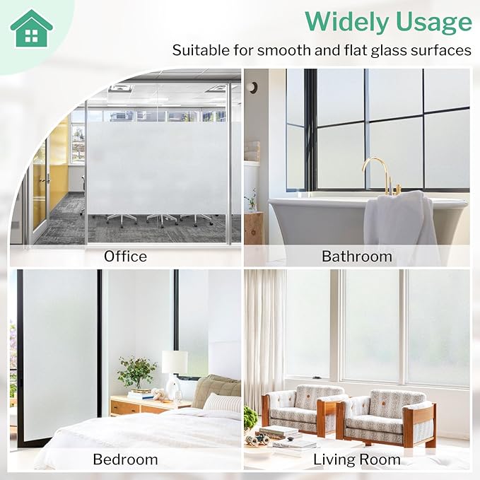DOWELL Window Privacy Film, Frosted Glass Window Film, Static Cling Non-Adhesive Glass Clings, Sun Blocking Opaque Coverings, Reusable Door Stickers for Bathroom Home Office, Pure, 17.5"x118.1"