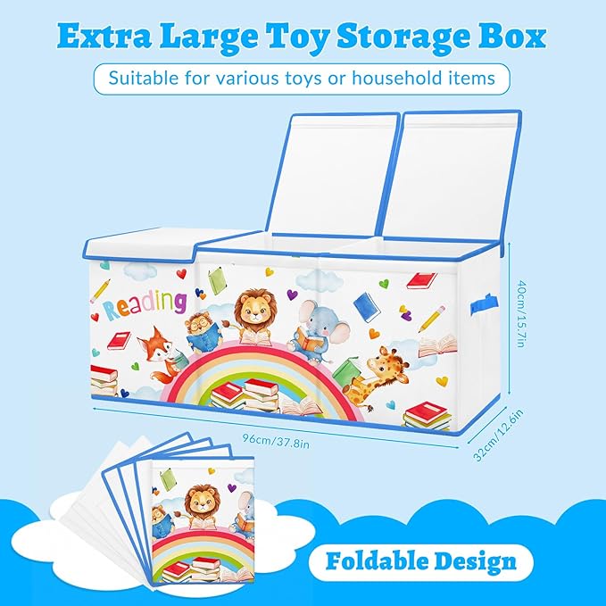 decalsweet Kids Toy Box Storage Chest Collapsible Storage Bin with Lids Handles for Boys Girls Toddler, Large Kids Toy Organizer Box for Kidsroom Bedroom Playroom Nursery,37.7"x12.5"x15.7"